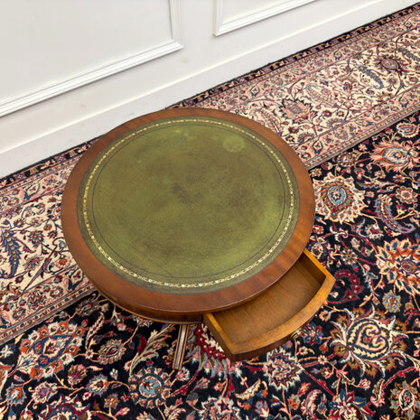 Klassiek-Engels-Antiek-Oud-Vintage-Chesterfield-Sidetable-Side-Table-Bijzettafel-Groen-Leder