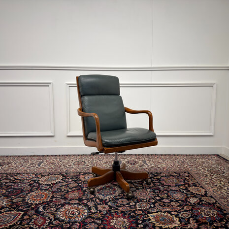 Klassiek-Antiek-Engels-Oud-Vintage-Chesterfield-Heldense-Exclusive-Bureaustoel-President-Chair-Groen-Leder