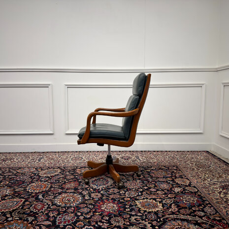 Klassiek-Antiek-Engels-Oud-Vintage-Chesterfield-Heldense-Exclusive-Bureaustoel-President-Chair-Groen-Leder