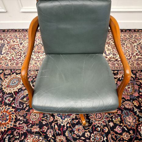 Klassiek-Antiek-Engels-Oud-Vintage-Chesterfield-Heldense-Exclusive-Bureaustoel-President-Chair-Groen-Leder