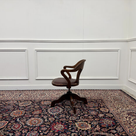 Klassiek-Antiek-Engels-Oud-Vintage-Chesterfield-Bureaustoel-Captain-Chair