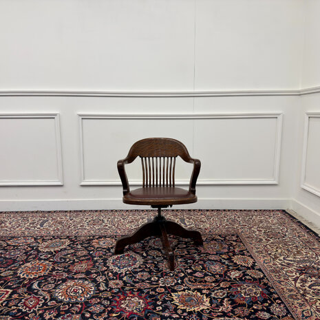Klassiek-Antiek-Engels-Oud-Vintage-Chesterfield-Bureaustoel-Captain-Chair