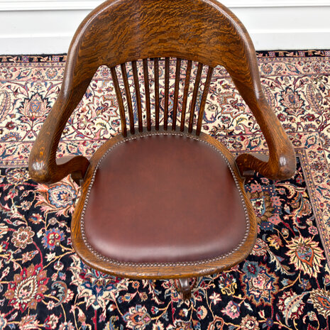 Klassiek-Antiek-Engels-Oud-Vintage-Chesterfield-Bureaustoel-Captain-Chair