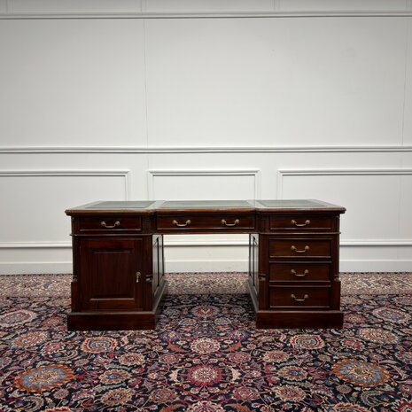 Klassiek-Antiek-Engels-Oud-Vintage-Chesterfield-Bureau-Desk-Groen-Leder