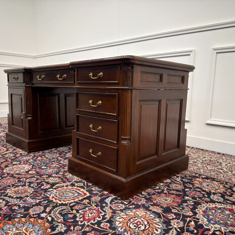 Klassiek-Antiek-Engels-Oud-Vintage-Chesterfield-Bureau-Desk-Groen-Leder