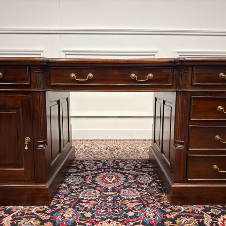 Klassiek-Antiek-Engels-Oud-Vintage-Chesterfield-Bureau-Desk-Groen-Leder