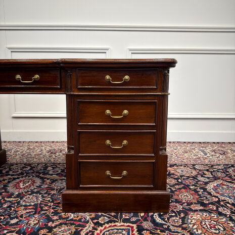 Klassiek-Antiek-Engels-Oud-Vintage-Chesterfield-Bureau-Desk-Groen-Leder