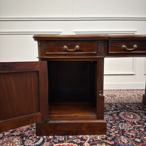 Klassiek-Antiek-Engels-Oud-Vintage-Chesterfield-Bureau-Desk-Groen-Leder