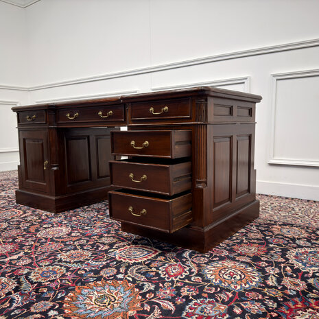 Klassiek-Antiek-Engels-Oud-Vintage-Chesterfield-Bureau-Desk-Groen-Leder
