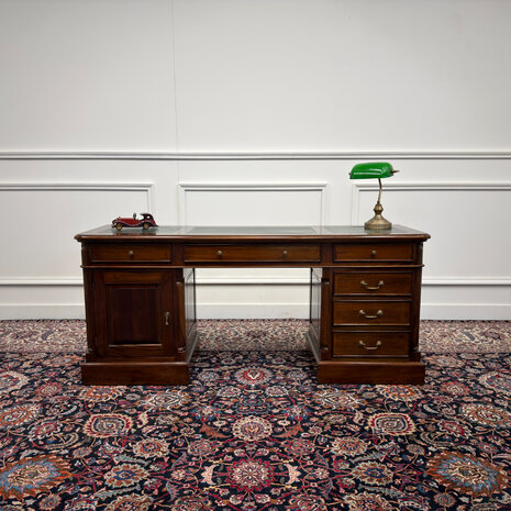 Klassiek-Antiek-Engels-Oud-Vintage-Chesterfield-Bureau-Desk-Groen-Leder