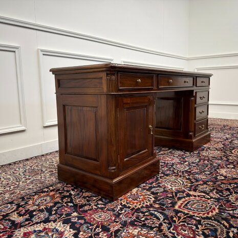 Klassiek-Antiek-Engels-Oud-Vintage-Chesterfield-Bureau-Desk-Groen-Leder