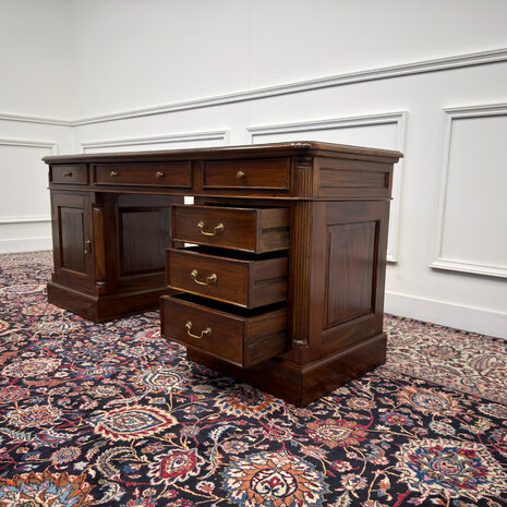 Klassiek-Antiek-Engels-Oud-Vintage-Chesterfield-Bureau-Desk-Groen-Leder