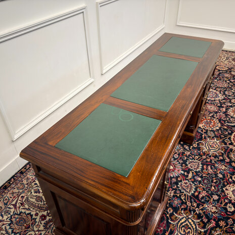 Klassiek-Antiek-Engels-Oud-Vintage-Chesterfield-Bureau-Desk-Groen-Leder