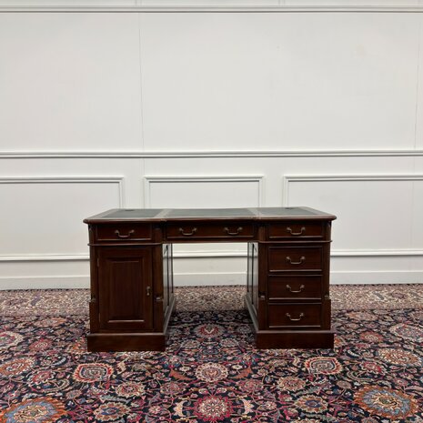 Klassiek-Antiek-Engels-Oud-Vintage-Chesterfield-Bureau-Desk-Groen-Leder