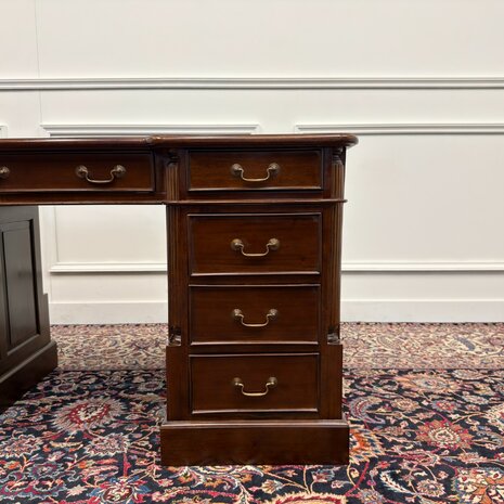 Klassiek-Antiek-Engels-Oud-Vintage-Chesterfield-Bureau-Desk-Groen-Leder