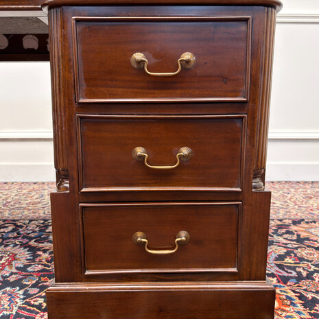Klassiek-Antiek-Engels-Oud-Vintage-Chesterfield-Bureau-Desk-Groen-Leder