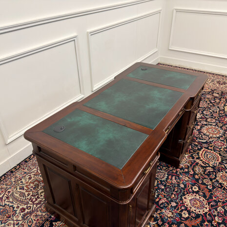 Klassiek-Antiek-Engels-Oud-Vintage-Chesterfield-Bureau-Desk-Groen-Leder