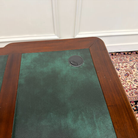 Klassiek-Antiek-Engels-Oud-Vintage-Chesterfield-Bureau-Desk-Groen-Leder