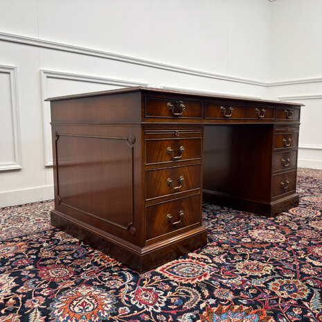 Klassiek-Engels-Antiek-Oud-Vintage-Chesterfield-Bureau-Desk-Groen-Leder