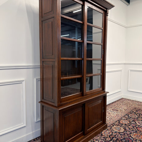 Klassiek-Engels-Antiek-Oud-Vintage-Chesterfield-Eiken-Boekenkast-Buffetkast-Bibliotheekkast-Kast