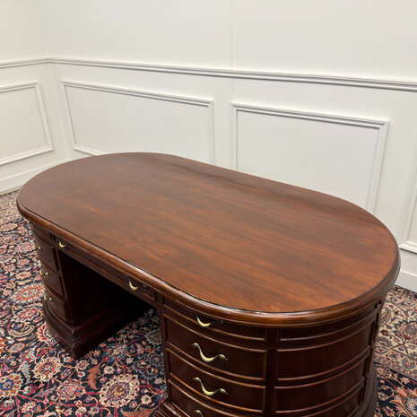 Klassiek-Engels-Antiek-Oud-Vintage-Chesterfield-Groot-Ovaal-Bureau-Desk