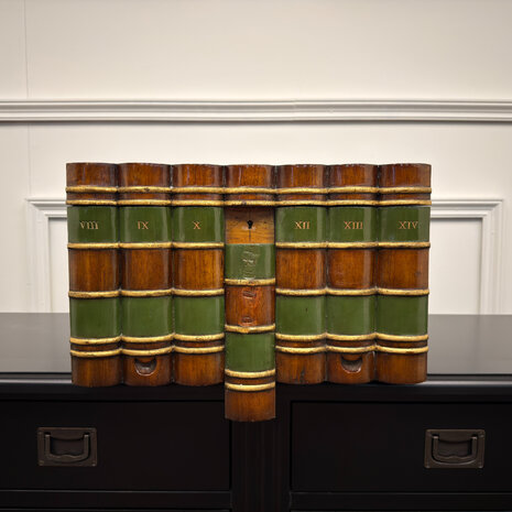 Klassiek-Engels-Antiek-Oud-Vintage-Chesterfield-Originele-Globe-Wernicke-Faux-books-Boekenkist-Boekendoos