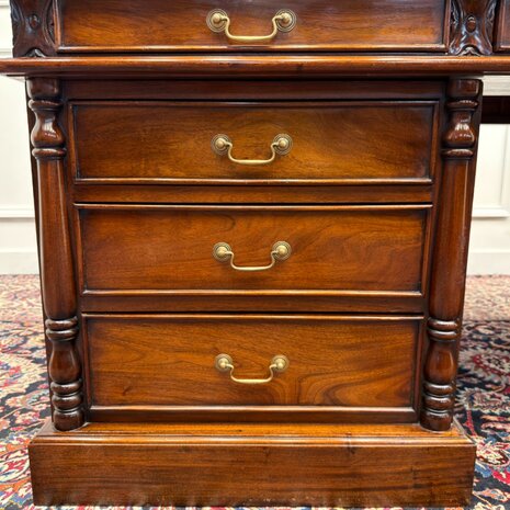 Klassiek-Engels-Antiek-Oud-Vintage-Chesterfield-Groot-Bureau-Desk-Groen-Leder