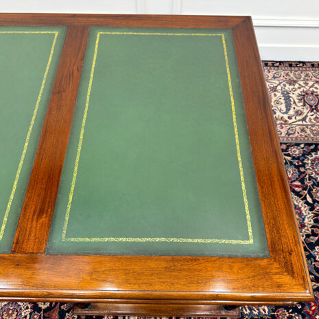 Klassiek-Engels-Antiek-Oud-Vintage-Chesterfield-Groot-Bureau-Desk-Groen-Leder