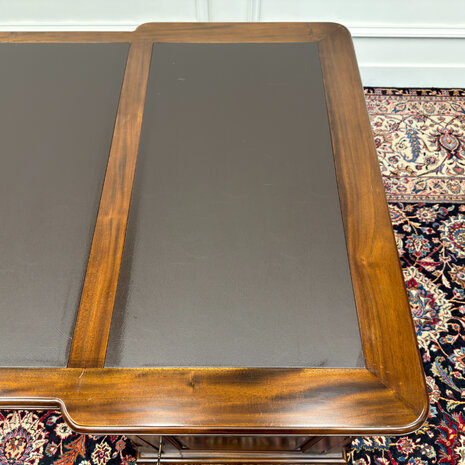 Klassiek-Engels-Antiek-Oud-Vintage-Chesterfield-Zeer-Groot-Bureau-Desk-Partnerdesk-Bruin-Leder