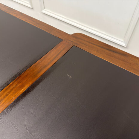 Klassiek-Engels-Antiek-Oud-Vintage-Chesterfield-Zeer-Groot-Bureau-Desk-Partnerdesk-Bruin-Leder