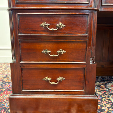 Klassiek-Engels-Antiek-Oud-Vintage-Chesterfield-Bureau-Desk-Groen-Leder-met-Achterschot