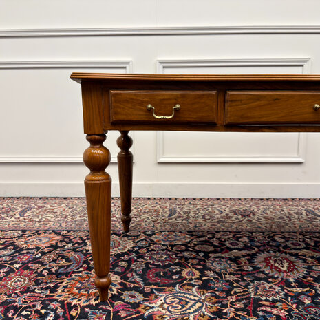 Klassiek-Engels-Antiek-Oud-Vintage-Chesterfield-Schrijftafel-Bureau-Desk-Zwart-Leder