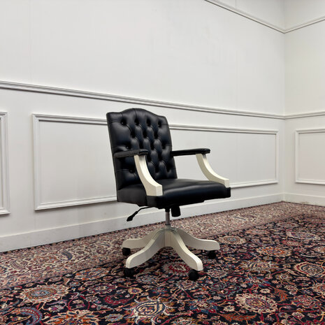 Klassiek-Engels-Antiek-Oud-Vintage-Chesterfiel-Bureaustoel-President-Chair-Zwart-Leder-7