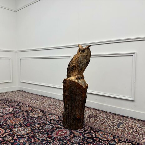 Groot-houtsnijwerk-kunstwerk-uil-op-boomstam-met-oren-1