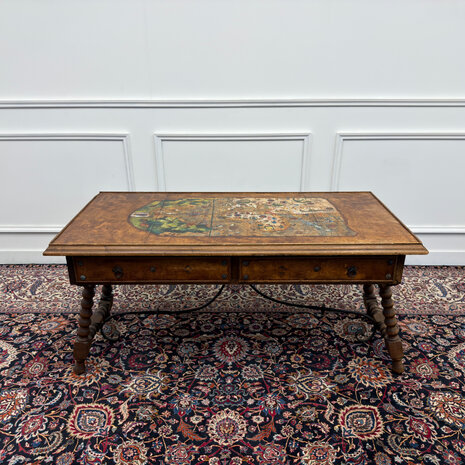 Klassiek-Spaans-Antiek-Oud-Vintage-Schrijftafel-19e-eeuw-Met-Lederen-Wereldkaart-3