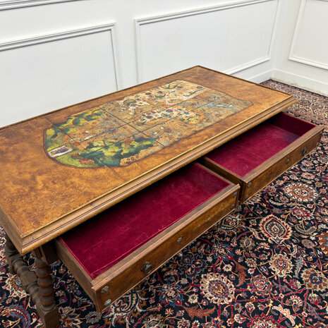 Klassiek-Spaans-Antiek-Oud-Vintage-Schrijftafel-19e-eeuw-Met-Lederen-Wereldkaart-12