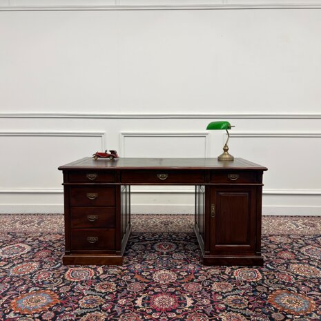 Klassiek-Engels-Antiek-Oud-Vintage-Chesterfield-Bureau-Desk-Groen-Leder-2