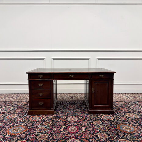 Klassiek-Engels-Antiek-Oud-Vintage-Chesterfield-Bureau-Desk-Groen-Leder-3
