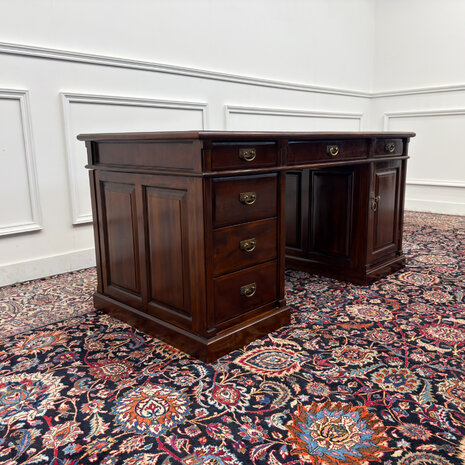 Klassiek-Engels-Antiek-Oud-Vintage-Chesterfield-Bureau-Desk-Groen-Leder-5