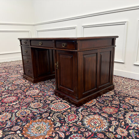 Klassiek-Engels-Antiek-Oud-Vintage-Chesterfield-Bureau-Desk-Groen-Leder-6