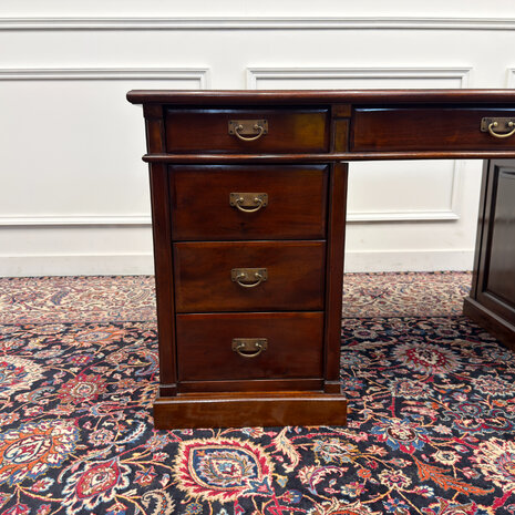 Klassiek-Engels-Antiek-Oud-Vintage-Chesterfield-Bureau-Desk-Groen-Leder-9