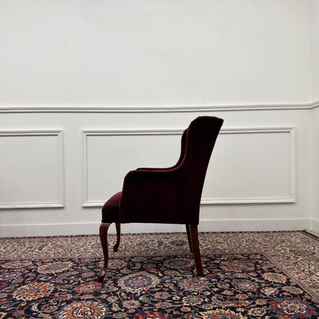 Klassiek-Engels-Antiek-Oud-Vintage-Chesterfield-Fauteuils-Oorfauteuils-Arm-Chairs-Fluweel-Oxblood-9
