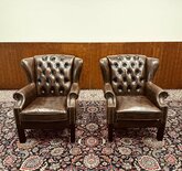2x Englischer Chesterfield Wingchair sessel Dunkelbraun