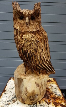 Große holzschnitzerei Eule mit ohren