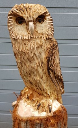 Große holzschnitzerei Schleiereule