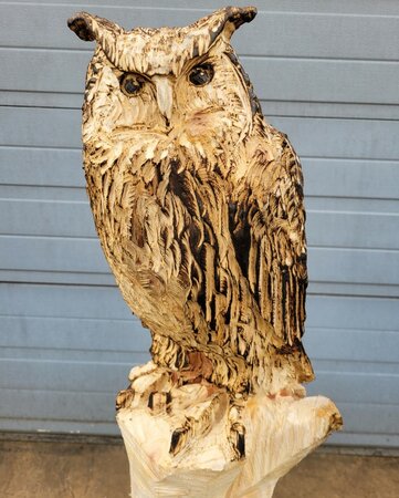 Große holzskulptur Eule