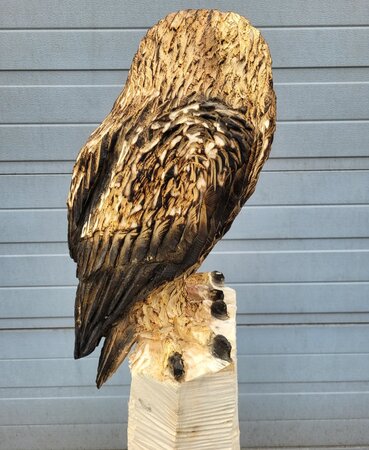 Große holzskulptur schleiereule
