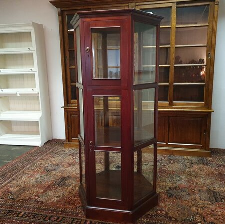 Antike sechseckige mahagoni vitrine mit geschliffenem glas