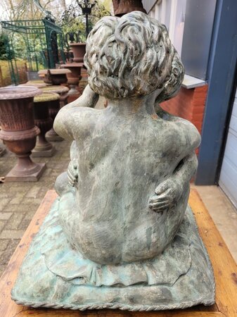 Antike Bronzestatue 2 Engel auf sitzkissen