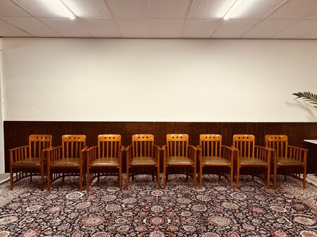 Ovaler Art Deco konferenztisch mit 8 Stühlen